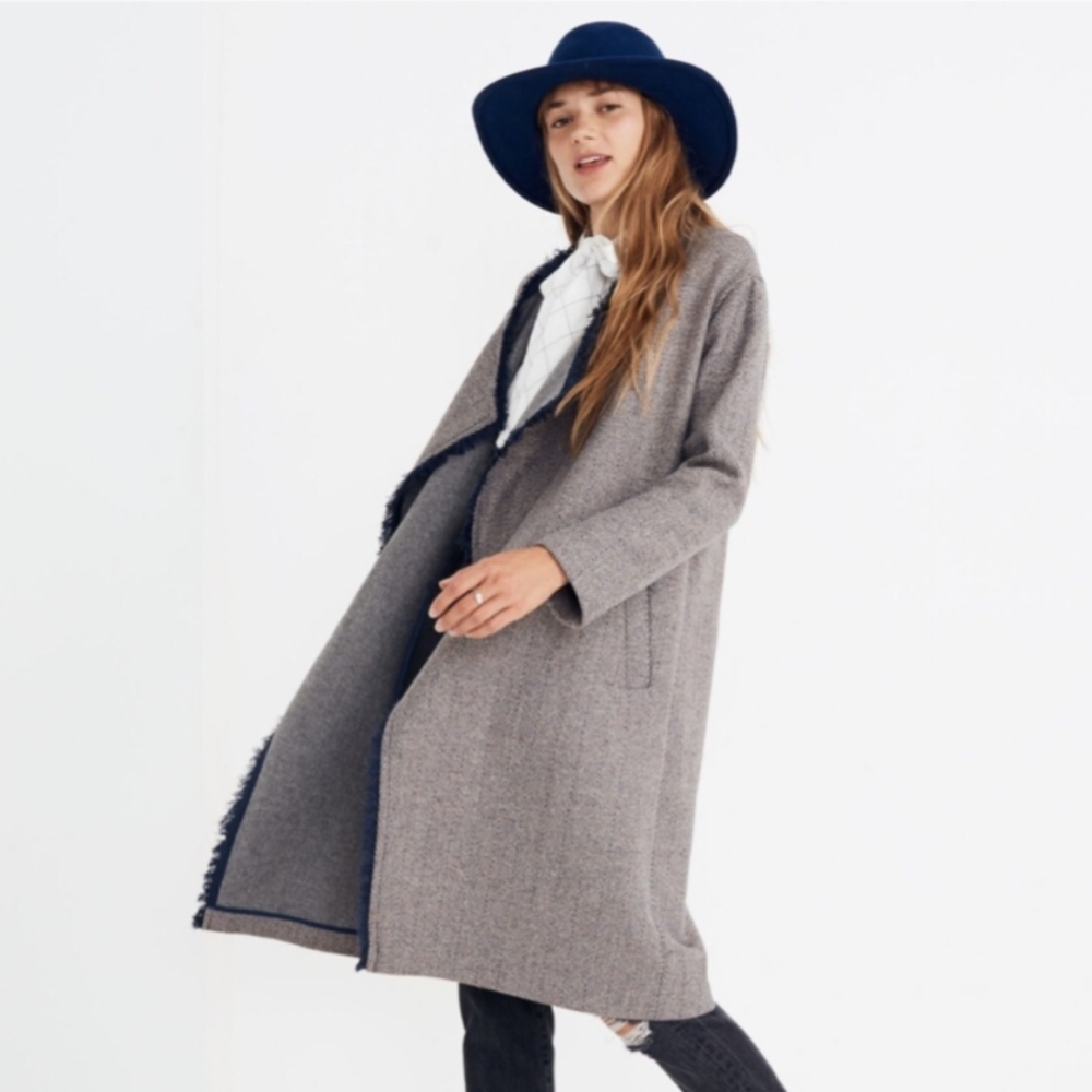 NWT Madewell Fringed Herringbone Robe Coat  XS
